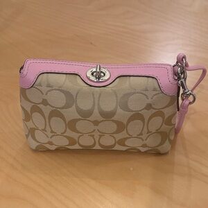 Coach Signature Beige and Pink Wristlet